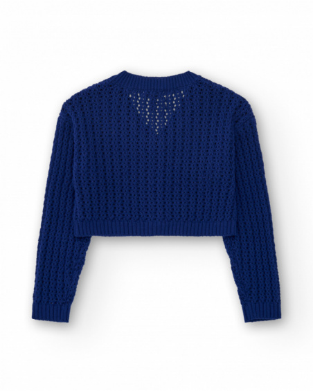 Giacca per bambina in blu con bottoni decorativi.