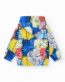 Felpa per bambino in blu con cappuccio e chiusura frontale con zip.