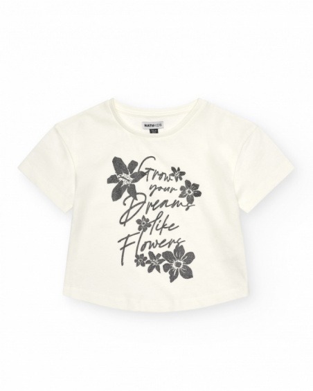 Maglietta per bambina in bianco con design floreale.