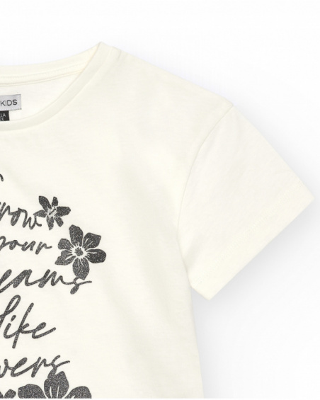 Maglietta per bambina in bianco con design floreale.
