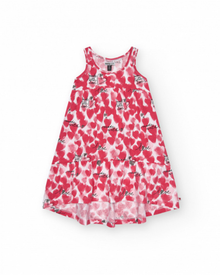 Vestito con spalline per bambina con cuori in rosso e bianco