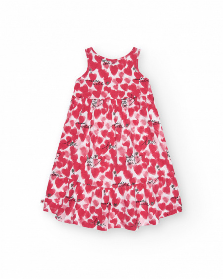 Vestito con spalline per bambina con cuori in rosso e bianco