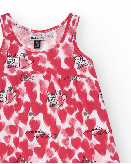 Vestito con spalline per bambina con cuori in rosso e bianco