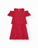 Vestito per bambina in rosso con volant e spalle scoperte