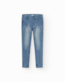 Pantaloni per bambina in blu con dettagli brillanti e tessuto elastico