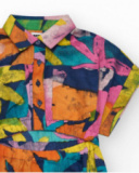 Vestito multicolore per bambina con colletto a camicia e chiusura con bottoni.