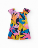 Tuta per bambina multicolore con maniche a sbuffo e scollo arricciato.