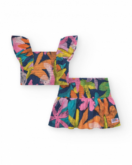 Set di blusa e gonna per bambina con stampa floreale multicolore.
