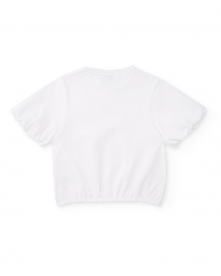 Camiseta de manga corta para niña en blanco con aplique floral
