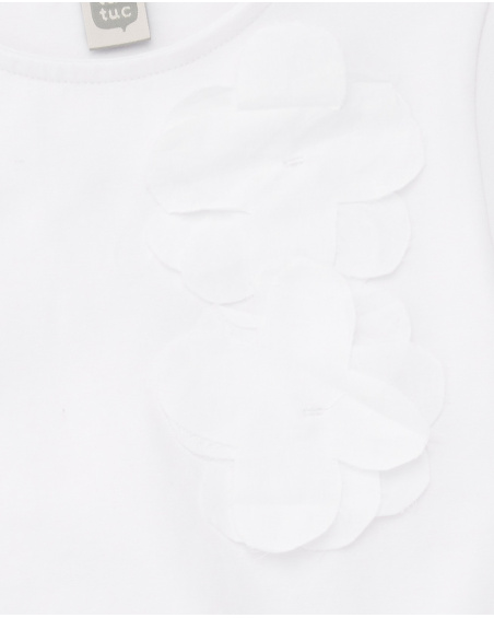 Camiseta de manga corta para niña en blanco con aplique floral