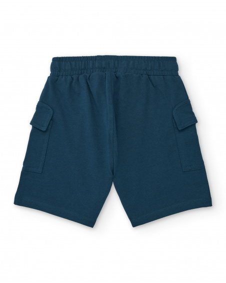 Bermuda tipo cargo para niño en azul petróleo con cordón naranja