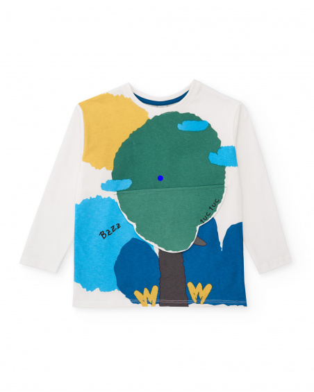Camiseta de manga larga para niño en blanco con estampado de árbol