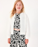 Giacca per bambina in bianco con paillettes e chiusura frontale con zip.