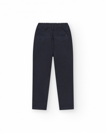 Pantaloni blu navy per bambino con vita regolabile e tasche laterali.