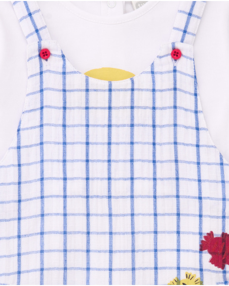Salopette e t-shirt in maglia per neonato bianca con stampa a quadri