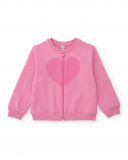 Felpa rosa per bambina con zip e stampa a cuore Felpa rosa per bambina con zip e stampa a cuore