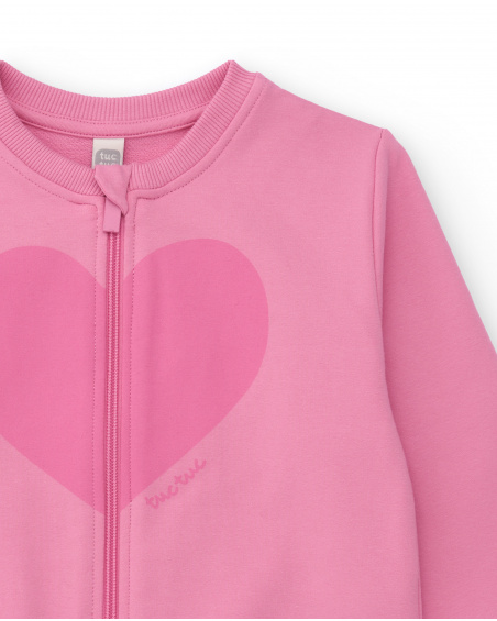Felpa rosa per bambina con zip e stampa a cuore Felpa rosa per bambina con zip e stampa a cuore