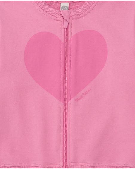 Felpa rosa per bambina con zip e stampa a cuore Felpa rosa per bambina con zip e stampa a cuore
