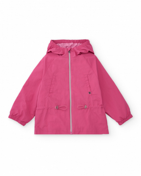 Giacca bambina rosa con cappuccio e cintura regolabile