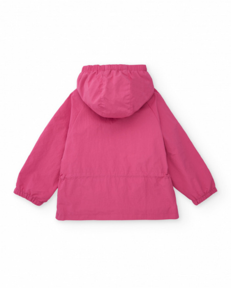 Giacca bambina rosa con cappuccio e cintura regolabile