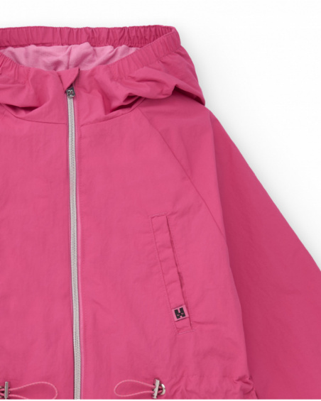 Giacca bambina rosa con cappuccio e cintura regolabile