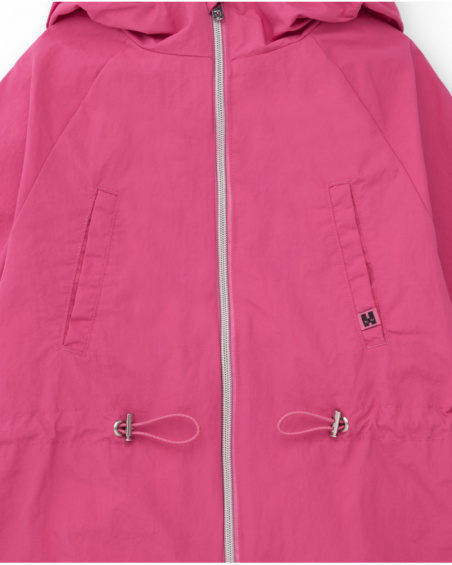 Giacca bambina rosa con cappuccio e cintura regolabile