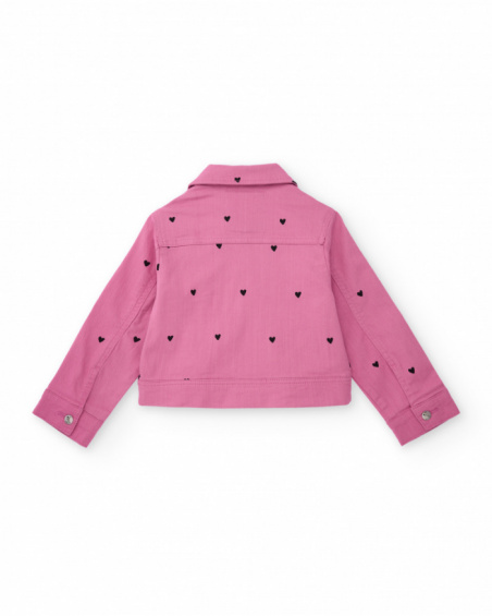 Giacca biker bambina in rosa con stampa di cuori