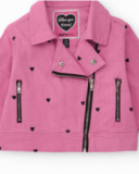 Giacca biker bambina in rosa con stampa di cuori