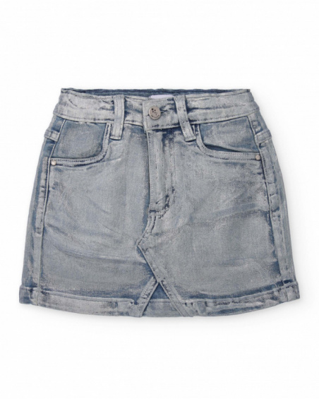 Gonna in denim bambina in grigio con fondo incrociato