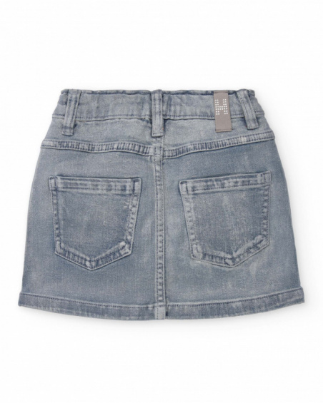 Gonna in denim bambina in grigio con fondo incrociato