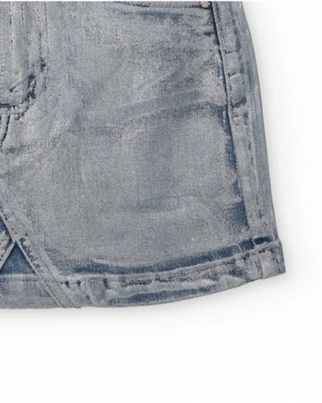 Gonna in denim bambina in grigio con fondo incrociato