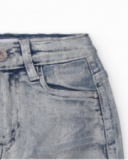 Gonna in denim bambina in grigio con fondo incrociato