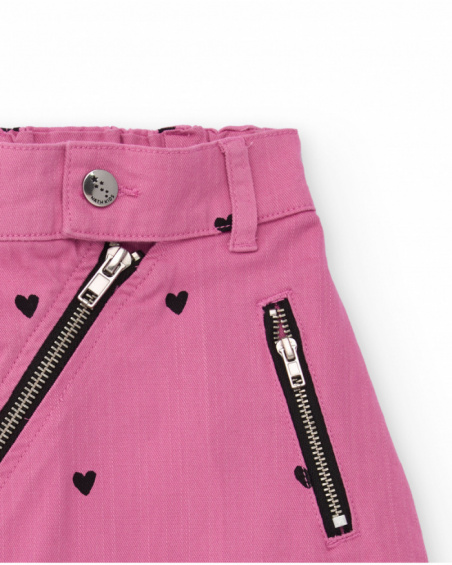 Gonna mini bambina in rosa con cuori e zip diagonale