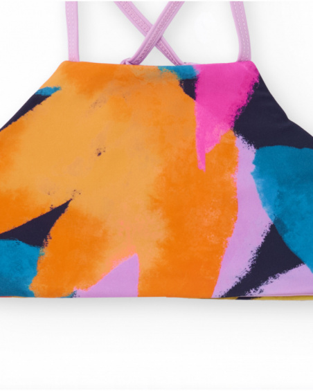 Bikini bambina reversibile in toni pastello con spalline incrociate