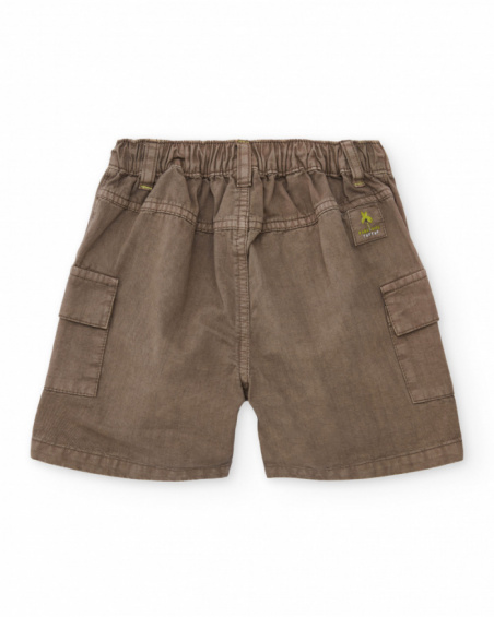 Bermuda cargo da bambino color kaki con stampa frontale