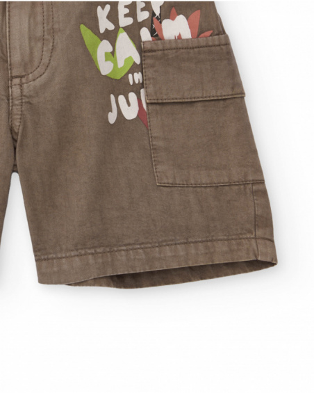 Bermuda cargo da bambino color kaki con stampa frontale