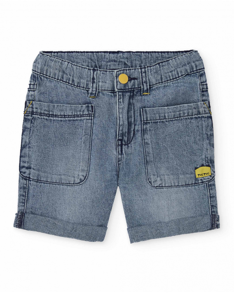 Bermuda in denim per bambino blu con tasche frontali