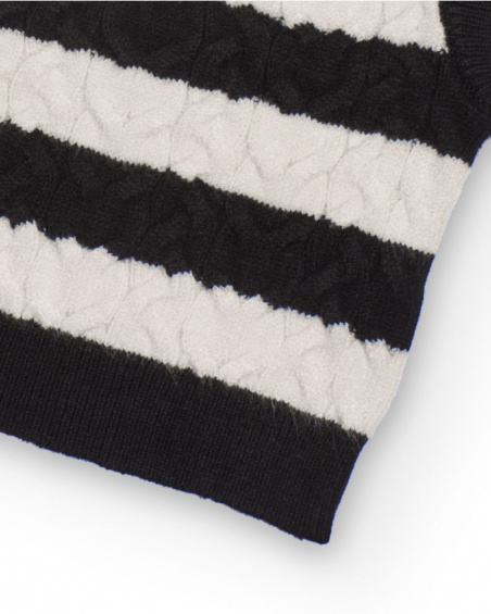 Gilet in maglia per bambina a righe bianche e nere