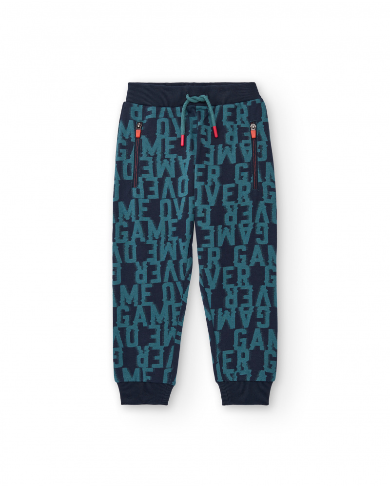 Jogger da bambino con stampa “Game Over” blu navy