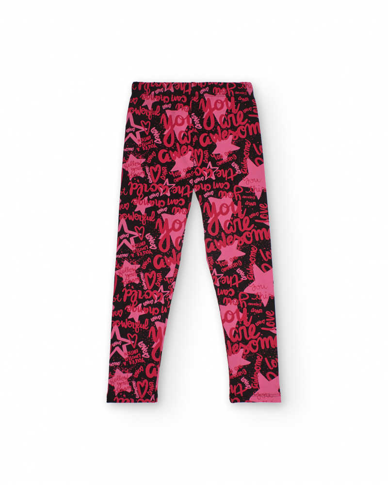 Leggings per bambina con stampa tipografica multicolore