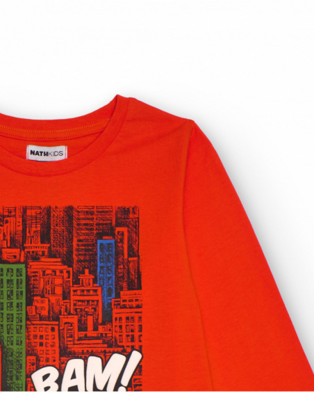 Maglietta a maniche lunghe arancione per bambino con stampa urbana