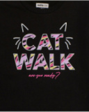 Felpa nera da bambina con stampa "CAT WALK"