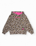 Felpa con cappuccio stampa animalier con dettagli fucsia per bambina