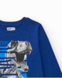 Maglietta a maniche lunghe blu per bambino con stampa dinosauro