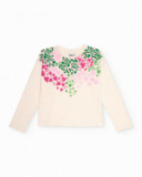 Maglietta a maniche lunghe da bambina color panna con stampa multicolore