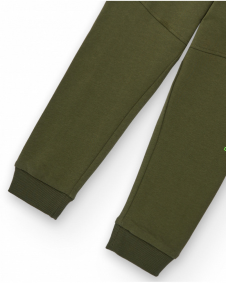 Pantaloni jogger verdi per bambino con dettagli neri e scritta laterale