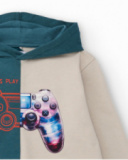 Felpa con cappuccio bicolore per bambino con stampa console da gioco
