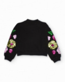 Giacca nera per bambina con fiori di paillettes sulle maniche