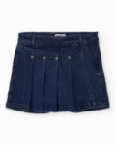 Gonna pantalone in denim blu scuro per bambina con pieghe