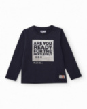 Maglietta a maniche lunghe blu navy con stampa gamer per bambino